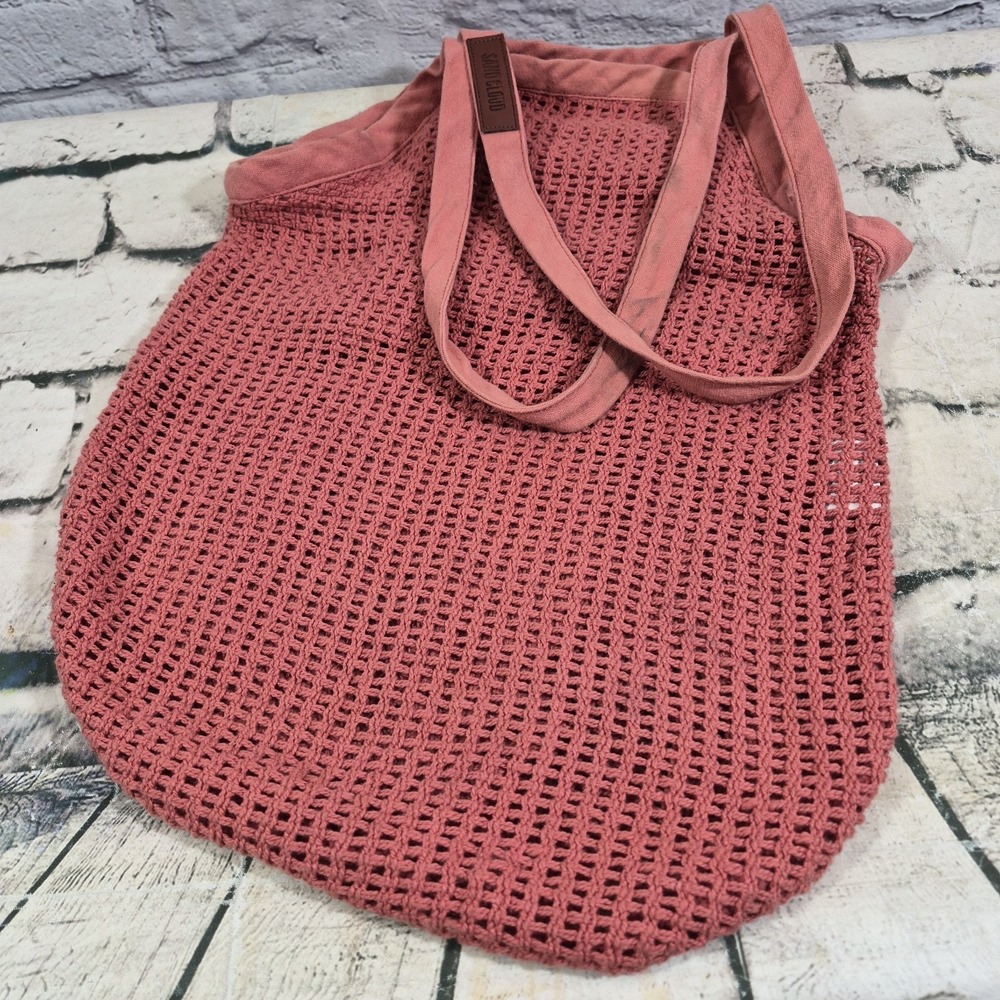 SAND CLOUD Mauve Cotton Beach Bag Crochet Filet 16x9 Tote Shoulder Bag
